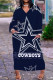 Dark Blue Casual Print Patchwork V Neck Straight Dresses