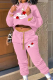 Pink Casual Print Patchwork Hooded Collar Long Sleeve Two Pieces