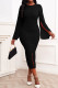 Black Casual Solid Patchwork Slit O Neck One Step Skirt Dresses