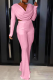 Pink Street Solid Fold U Neck Long Sleeve Two Pieces