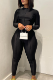 Black Sexy Solid Patchwork Half A Turtleneck Skinny Jumpsuits