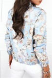 Blue White Casual Print Patchwork Cardigan Outerwear