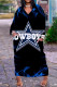 Blue Black Casual Print Patchwork V Neck Straight Dresses