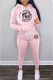 Pink Street Print Letter Hooded Collar Long Sleeve Two Pieces