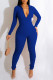 Blue Casual Sportswear Solid Patchwork Zipper Collar Skinny Jumpsuits