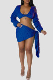 Coffee Sexy Solid Bandage Patchwork V Neck Long Sleeve Two Pieces
