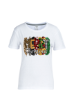 White Casual Vintage Print Patchwork Letter O Neck T-Shirts