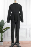 Red Casual Solid Patchwork V Neck Long Sleeve Two Pieces