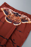 Red Casual Print Patchwork O Neck Long Sleeve Two Pieces