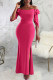 Rose Red Sexy Solid Patchwork Slit Off the Shoulder Straight Dresses