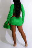 Coffee Sexy Solid Bandage Patchwork V Neck Long Sleeve Two Pieces