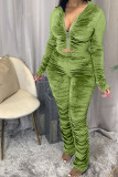 Coffee Fashion Sexy Adult Pleuche Solid Fold Hooded Collar Long Sleeve Regular Sleeve Regular Two Pieces