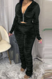 Coffee Fashion Sexy Adult Pleuche Solid Fold Hooded Collar Long Sleeve Regular Sleeve Regular Two Pieces