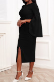 Red Casual Solid Patchwork Slit O Neck One Step Skirt Dresses