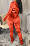Coffee Fashion Sexy Adult Pleuche Solid Fold Hooded Collar Long Sleeve Regular Sleeve Regular Two Pieces