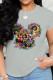 Grey Party Cute Character Patchwork O Neck T-Shirts