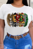 Red Casual Vintage Print Patchwork Letter O Neck T-Shirts