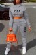 Grey Casual Print Letter Hooded Collar Long Sleeve Two Pieces