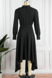 Orange Casual Solid Patchwork Asymmetrical Turtleneck Long Sleeve Dresses
