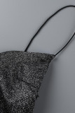 Silver Sexy Solid Patchwork Backless V Neck Sling Dress