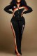 Black Casual Print Patchwork Letter Zipper Collar Long Sleeve Two Pieces