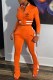 Orange Casual Print Patchwork Letter Mandarin Collar Long Sleeve Two Pieces