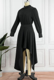 Orange Casual Solid Patchwork Asymmetrical Turtleneck Long Sleeve Dresses