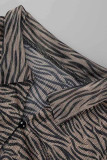 Zebra Sexy Print Patchwork Long Sleeve Two Pieces