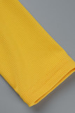 Yellow Casual Solid Patchwork O Neck Long Sleeve Two Pieces