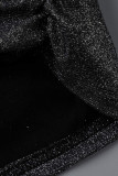 Silver Sexy Solid Patchwork Backless V Neck Sling Dress