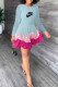 Sky Blue Sweet Print Patchwork Letter O Neck Cake Skirt Dresses