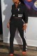 Black Casual Print Patchwork Letter Mandarin Collar Long Sleeve Two Pieces