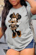 Grey Vintage Cute Character Patchwork O Neck T-Shirts