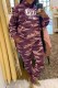 Purple Casual Camouflage Print Letter Hooded Collar Long Sleeve Two Pieces