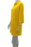 Yellow Casual Street Solid Patchwork Turndown Collar Half Sleeve Two Pieces