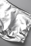 Silver Sexy Casual Solid Backless Strapless Sleeveless Two Pieces