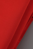 Red Sexy Formal Solid Hollowed Out Patchwork Backless Spaghetti Strap Sleeveless Dress