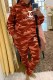 Tangerine Red Casual Camouflage Print Letter Hooded Collar Long Sleeve Two Pieces