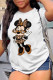 White Vintage Cute Character Patchwork O Neck T-Shirts