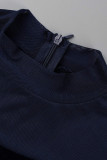 Royal Blue Sexy Patchwork Solid See-through O Neck Skinny Jumpsuits