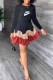 Black Red Sweet Print Patchwork Letter O Neck Cake Skirt Dresses