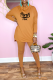 Tangerine Red Casual Print Patchwork Turtleneck Long Sleeve Two Pieces