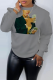Grey Street Print Patchwork O Neck Tops