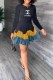 Blue Black Sweet Print Patchwork Letter Cake Skirt Dresses