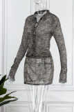 Zebra Sexy Print Patchwork Long Sleeve Two Pieces