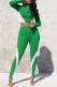 Green Street Print Patchwork Letter O Neck Long Sleeve Two Pieces