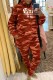 Tangerine Red Casual Camouflage Print Letter Hooded Collar Long Sleeve Two Pieces