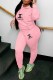 Pink Casual Print Letter Hooded Collar Long Sleeve Two Pieces