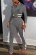 Grey Casual Print Patchwork Letter Mandarin Collar Long Sleeve Two Pieces