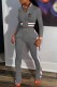 Grey Casual Print Patchwork Letter Mandarin Collar Long Sleeve Two Pieces